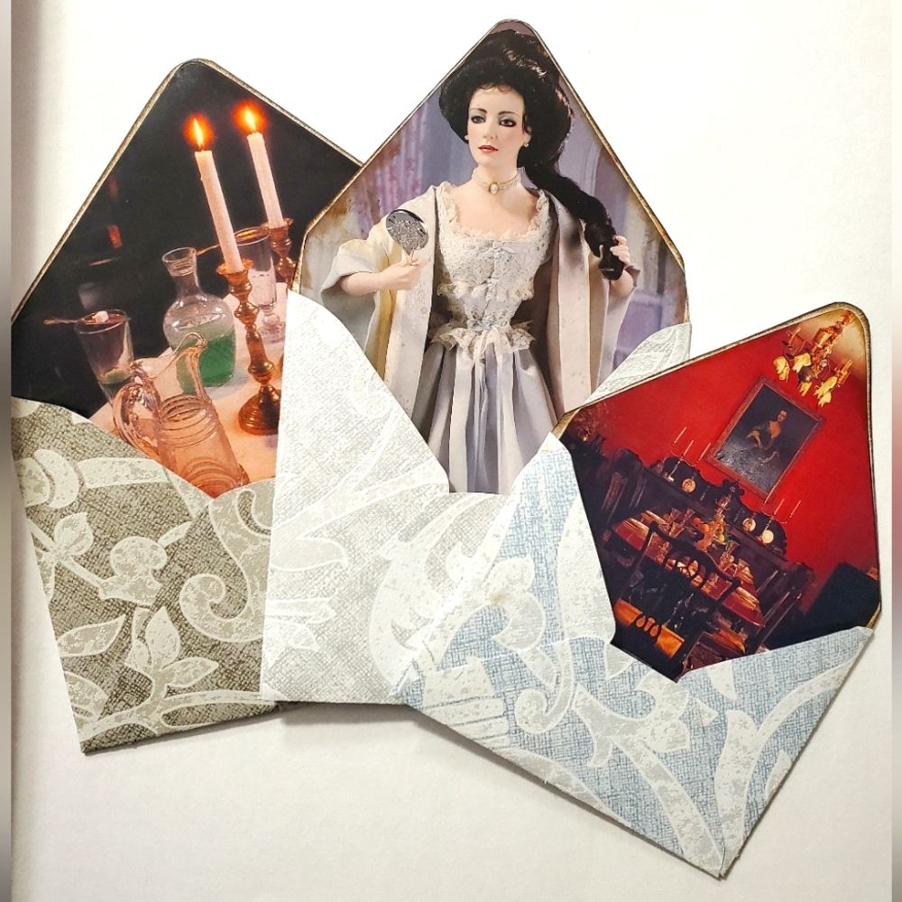 😀 HAND CRAFTED Set of 3 wallpaper envelopes victorian theme vintage imag